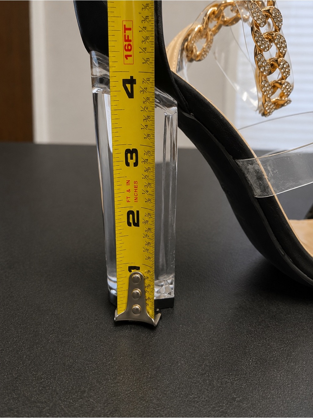 Rouge! Black Block-Heel Sandals with Gold Chain & Clear Straps - Picture 4 of 4